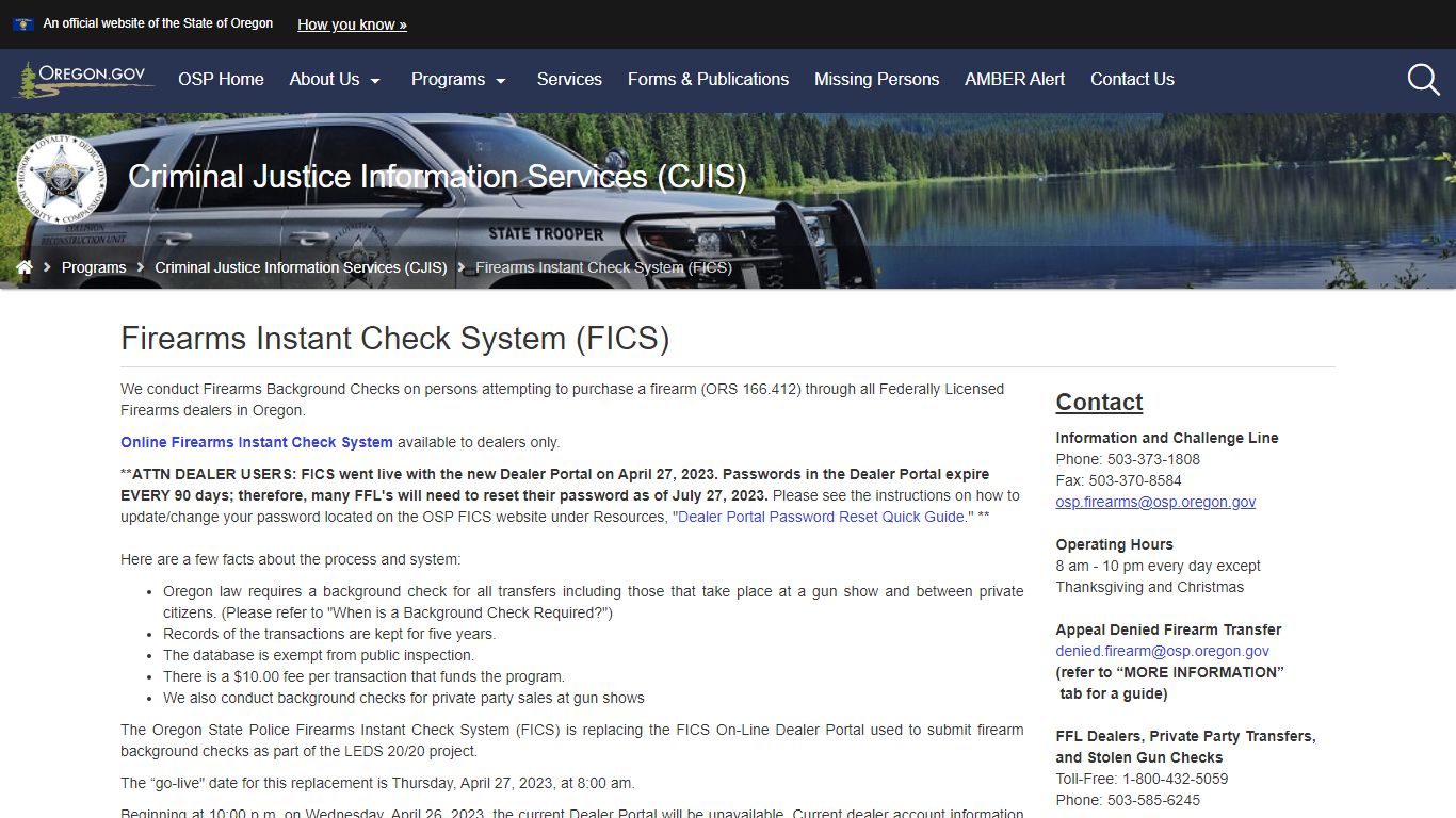 Firearms Instant Check System (FICS) - State of Oregon